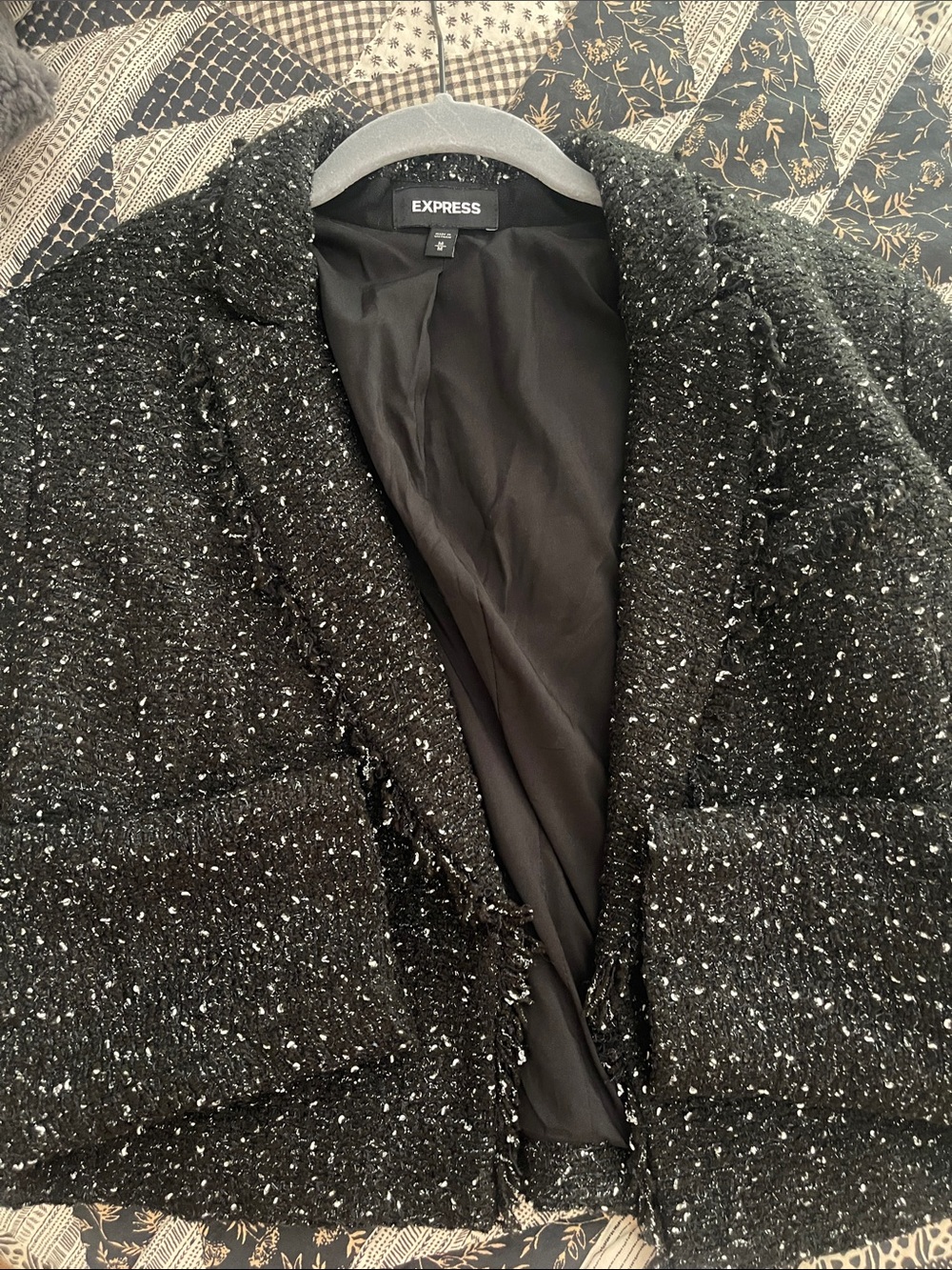 Express Black Speckled Tweed Cropped Blazer - Picture 6 of 6